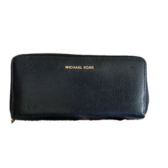 𝅺AUTHENTIC Michael Kors Black Leather Continental Wallet Wristlet - Picture 1 of 15